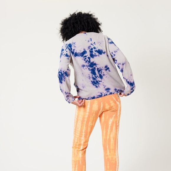 RAQUEL ALLEGRA / Tie Dye  distressed indigo cashmere sweater 2 medium M purple - Picture 3 of 6